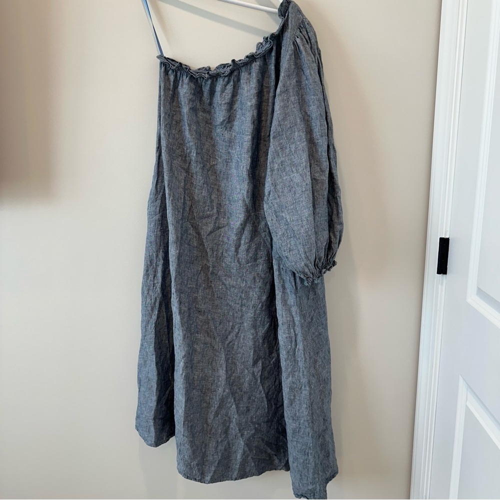 Lake Pajamas Milly Midi Dress Maxi One Shoulder Navy Linen Blue Resortwear - Picture 15 of 15
